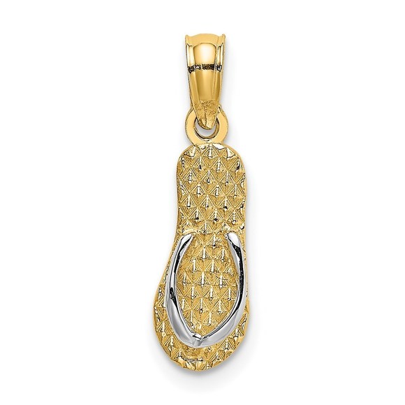 14k with White Rhodium 3D HAWAII Single Flip-FlopTravel Necklace Charm Pendant